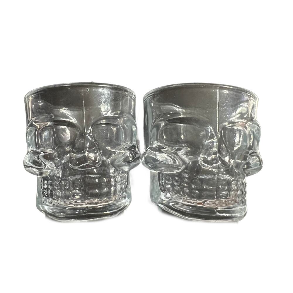 Set Of 2 Glass Crystal Head Vodka Skull Shaped Shot Glasses 3” 2oz